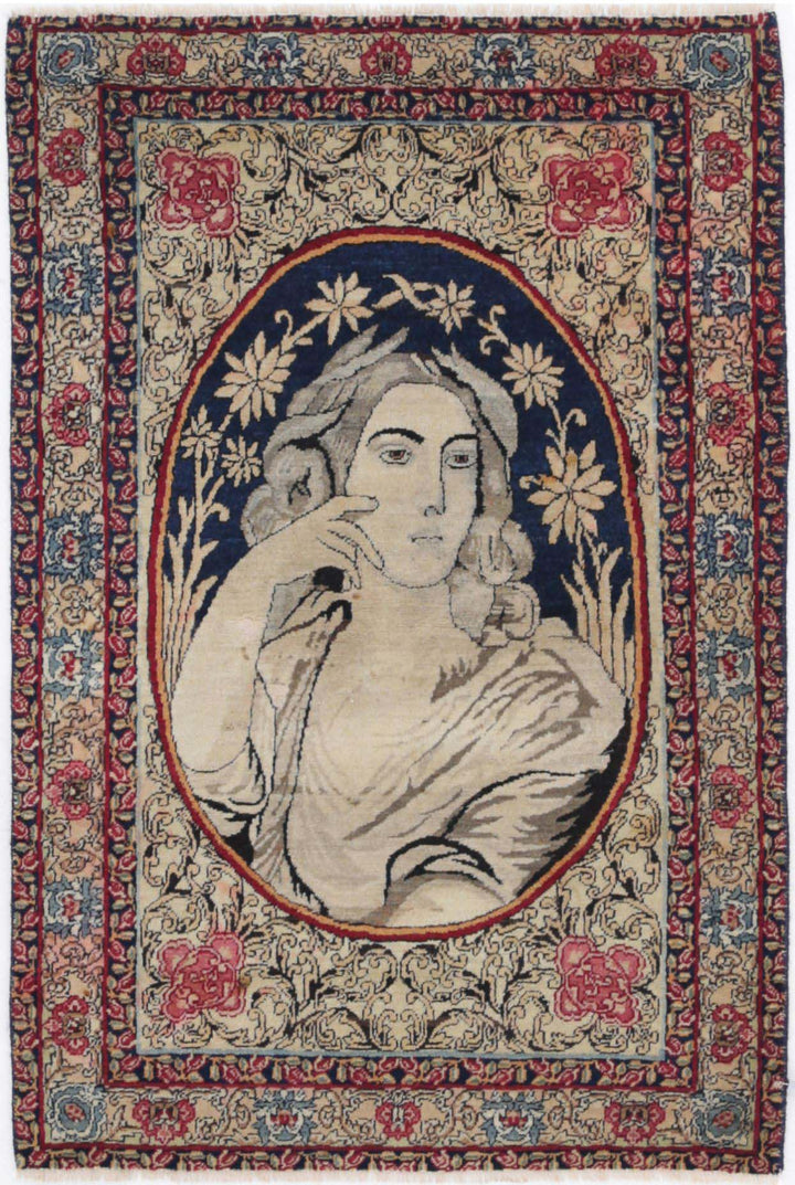 Hand Knotted Antique Masterpiece Persian Tabriz Fine Wool Rug 1' 11" x 2' 10" - No. AT32396