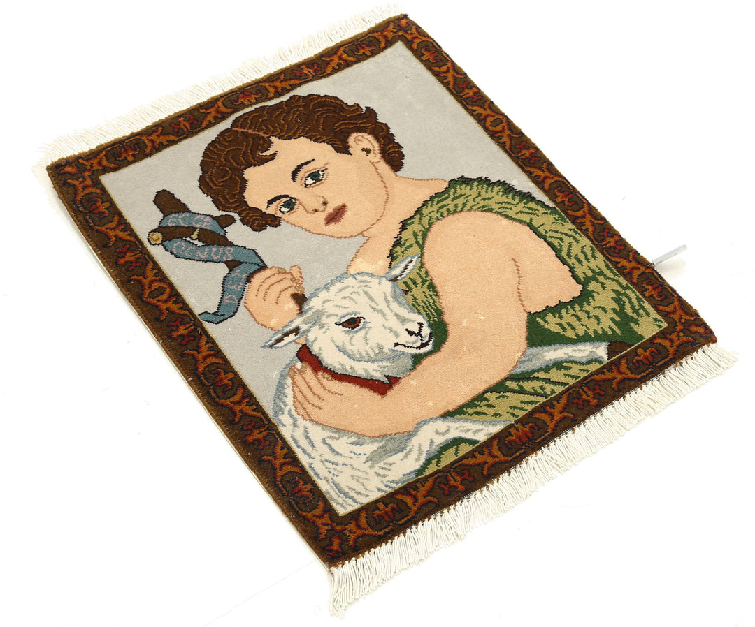 Hand Knotted Masterpiece Persian Tabriz Fine Wool Rug 1' 6" x 1' 10" - No. AT66602