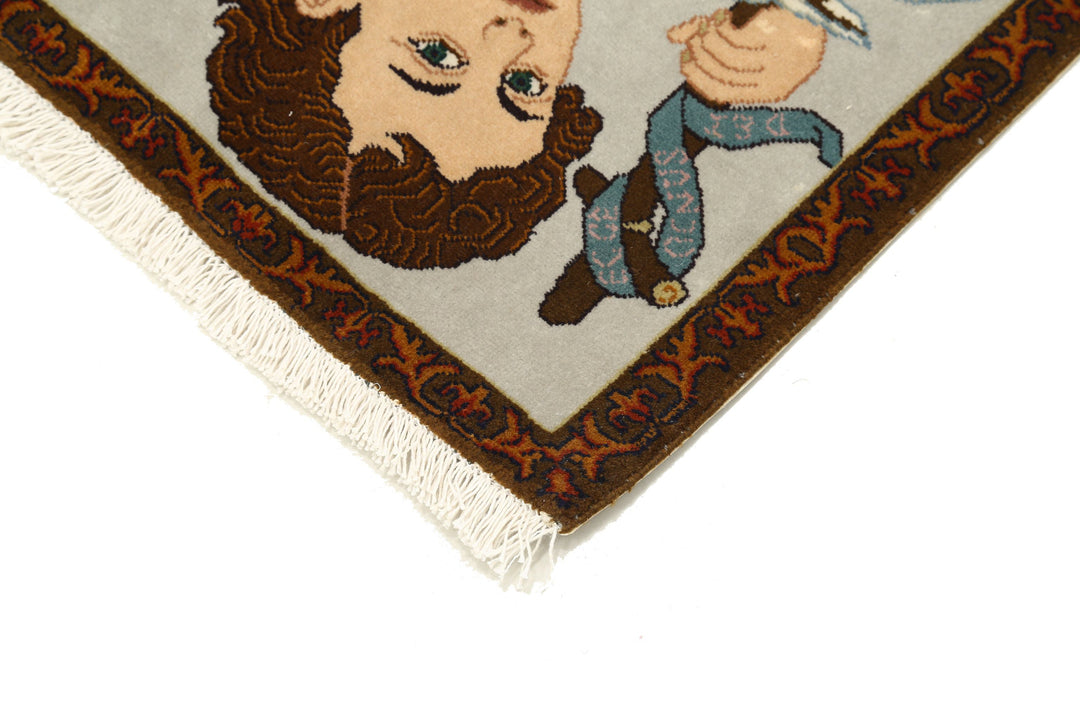 Hand Knotted Masterpiece Persian Tabriz Fine Wool Rug 1' 6" x 1' 10" - No. AT66602