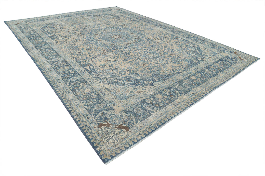 Hand Knotted Antique Persian Tabriz Wool Rug 11' 1" x 14' 9" - No. AT30440