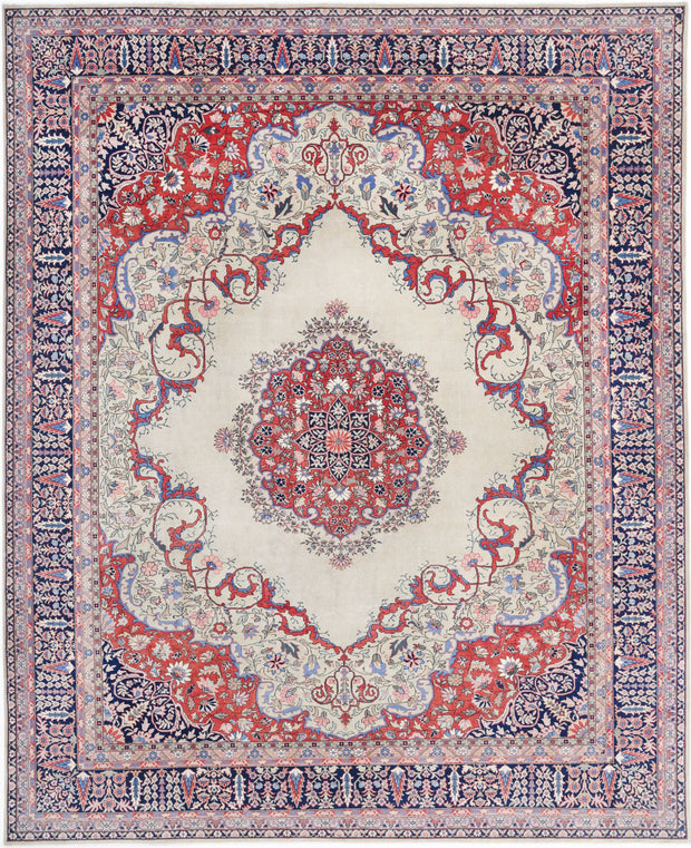 Hand Knotted Antique Persian Tabriz Wool Rug 11' 7" x 14' 5" - No. AT81035