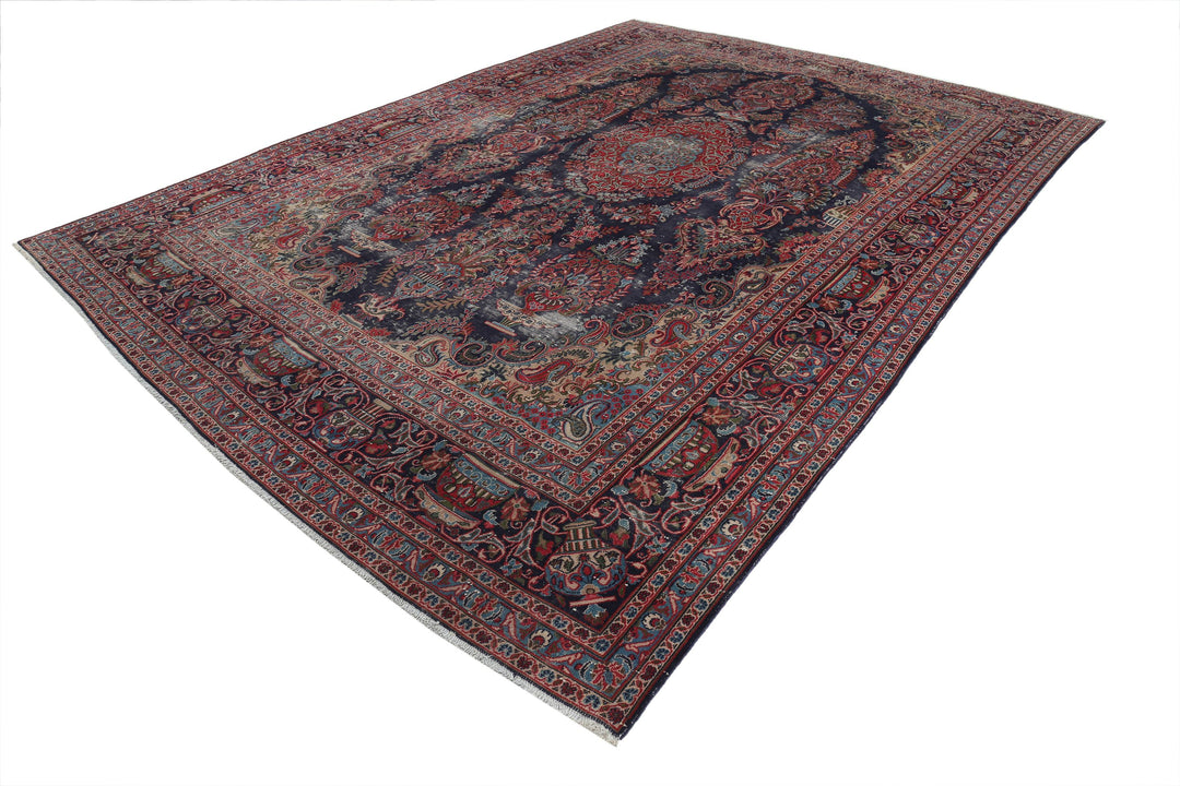 Hand Knotted Vintage Persian Tabriz Wool Rug 9' 6" x 12' 11" - No. AT93292