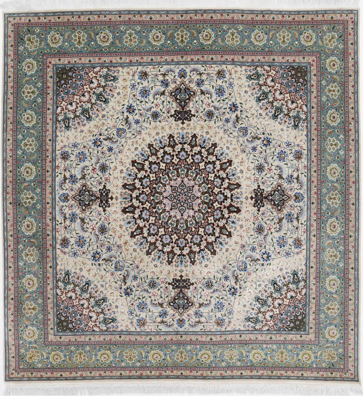 Hand Knotted Masterpiece Persian Tabriz Fine Wool Rug 6' 5" x 6' 7" - No. AT76004