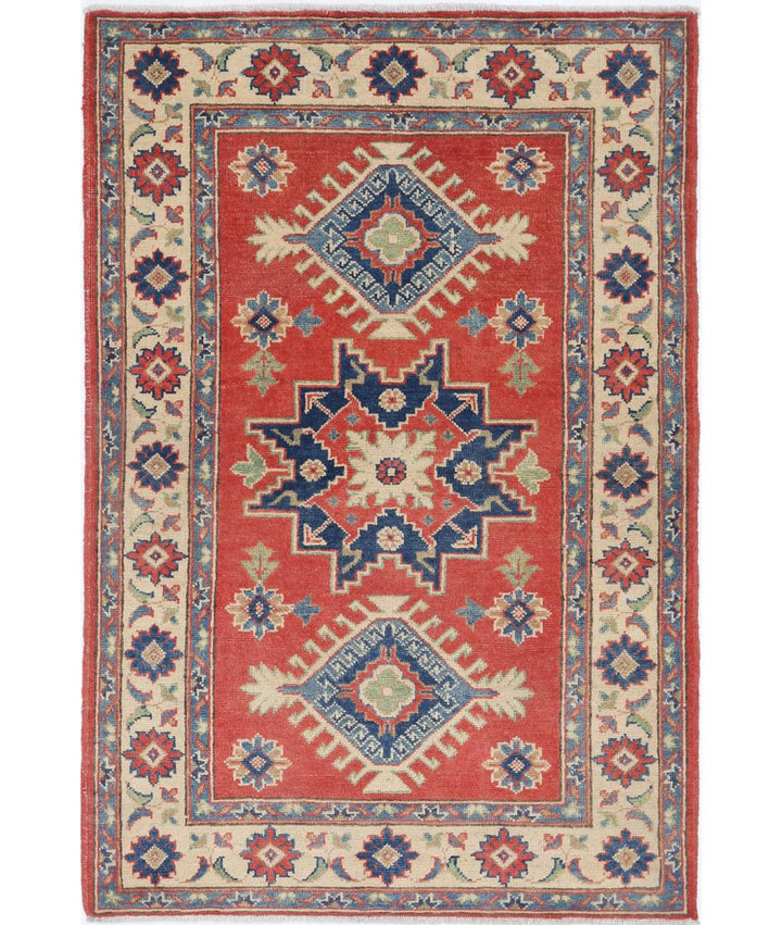 Hand Knotted Tribal Kazak Wool Rug 3' 2" x 4' 10" - No. AT59844