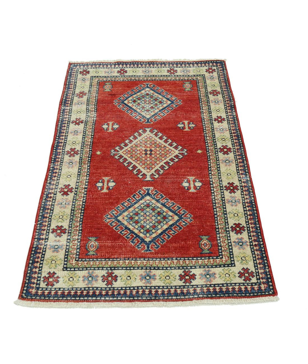 Hand Knotted Tribal Kazak Wool Rug 2' 10" x 4' 8" - No. AT38420