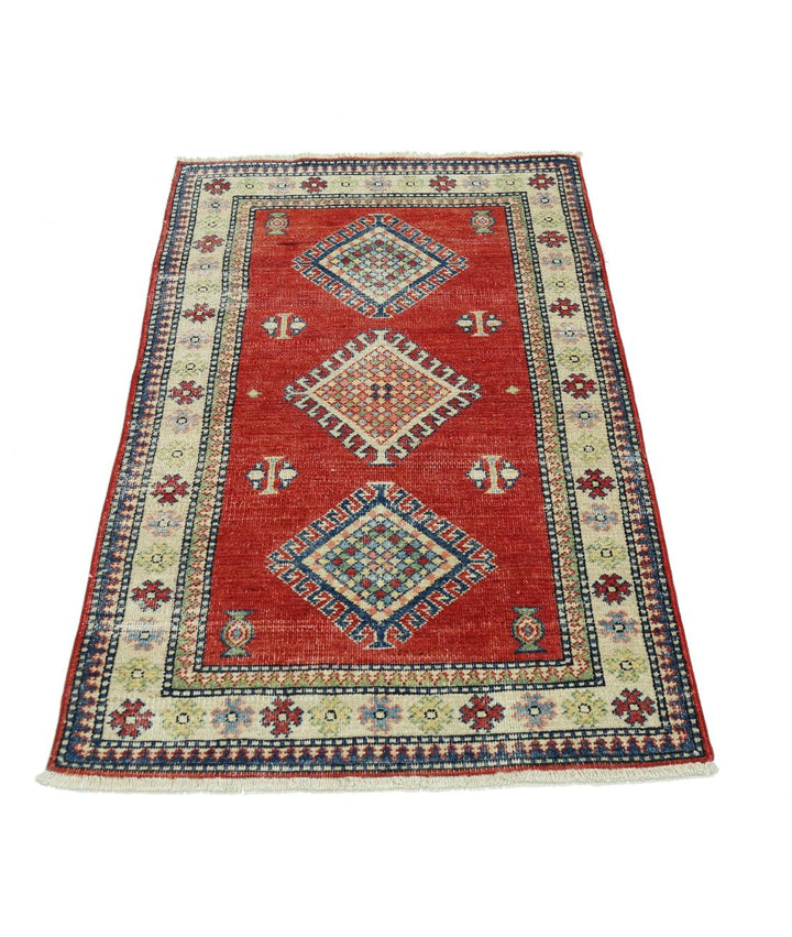 Hand Knotted Tribal Kazak Wool Rug 2' 10" x 4' 8" - No. AT38420