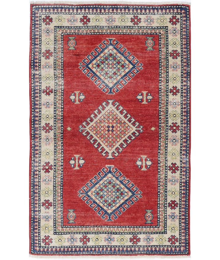 Hand Knotted Tribal Kazak Wool Rug 2' 10" x 4' 8" - No. AT38420