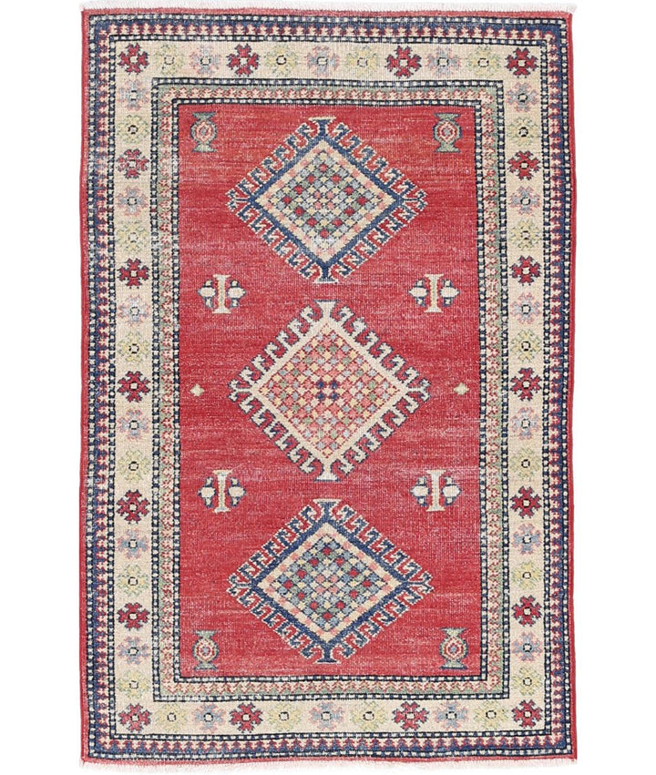 Hand Knotted Tribal Kazak Wool Rug 2' 10" x 4' 7" - No. AT55558