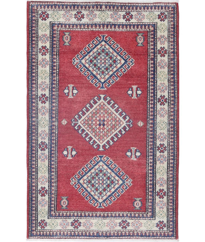 Hand Knotted Tribal Kazak Wool Rug 2' 10" x 4' 8" - No. AT37072
