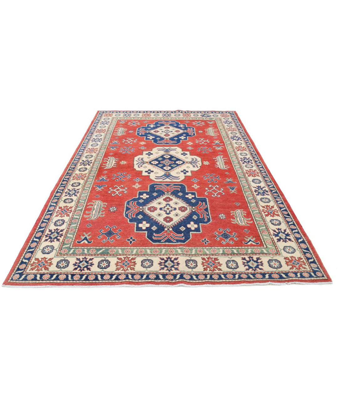 Hand Knotted Tribal Kazak Wool Rug 6' 7" x 9' 4" - No. AT11229
