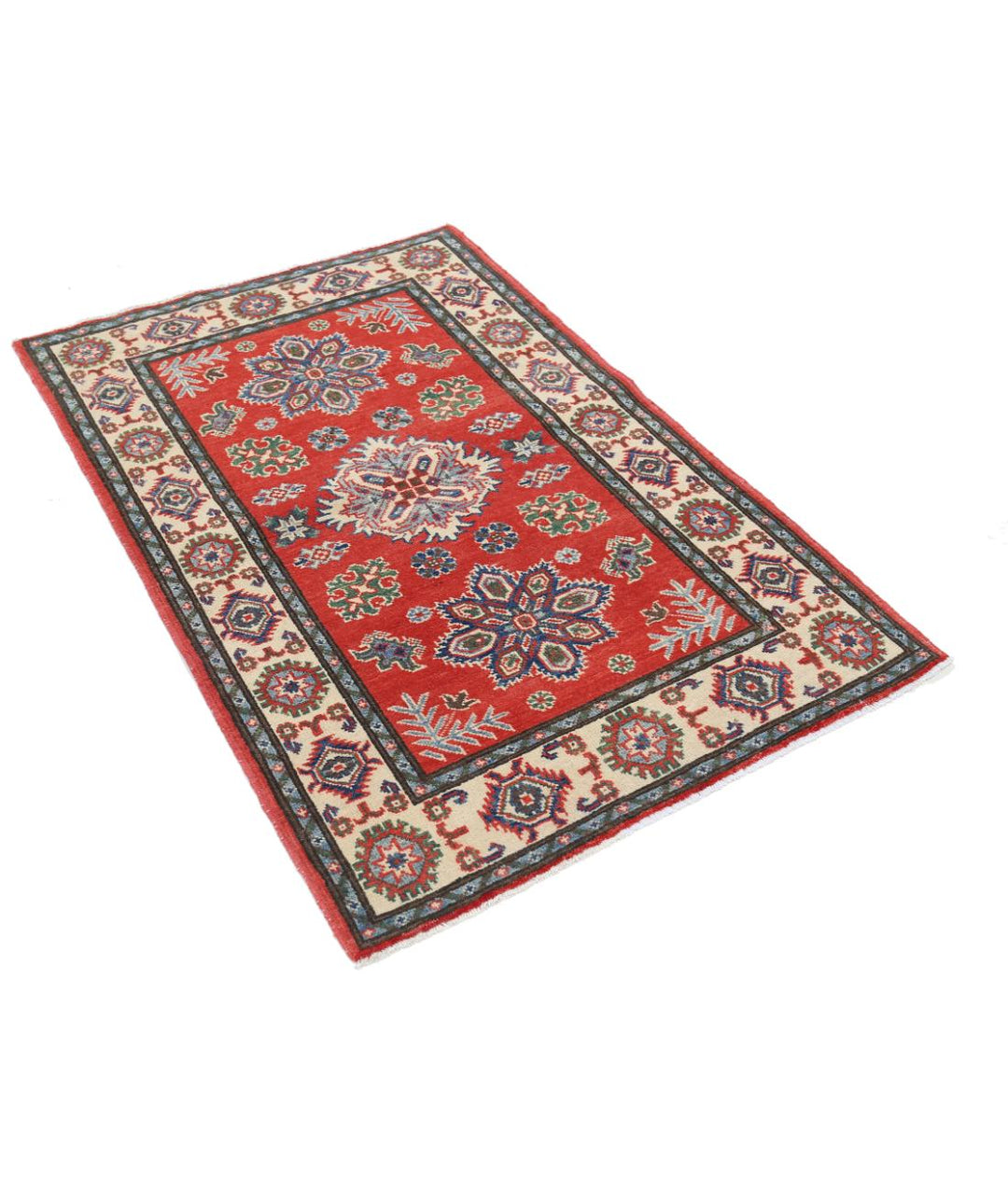 Hand Knotted Tribal Kazak Wool Rug 3' 2" x 4' 9" - No. AT73350