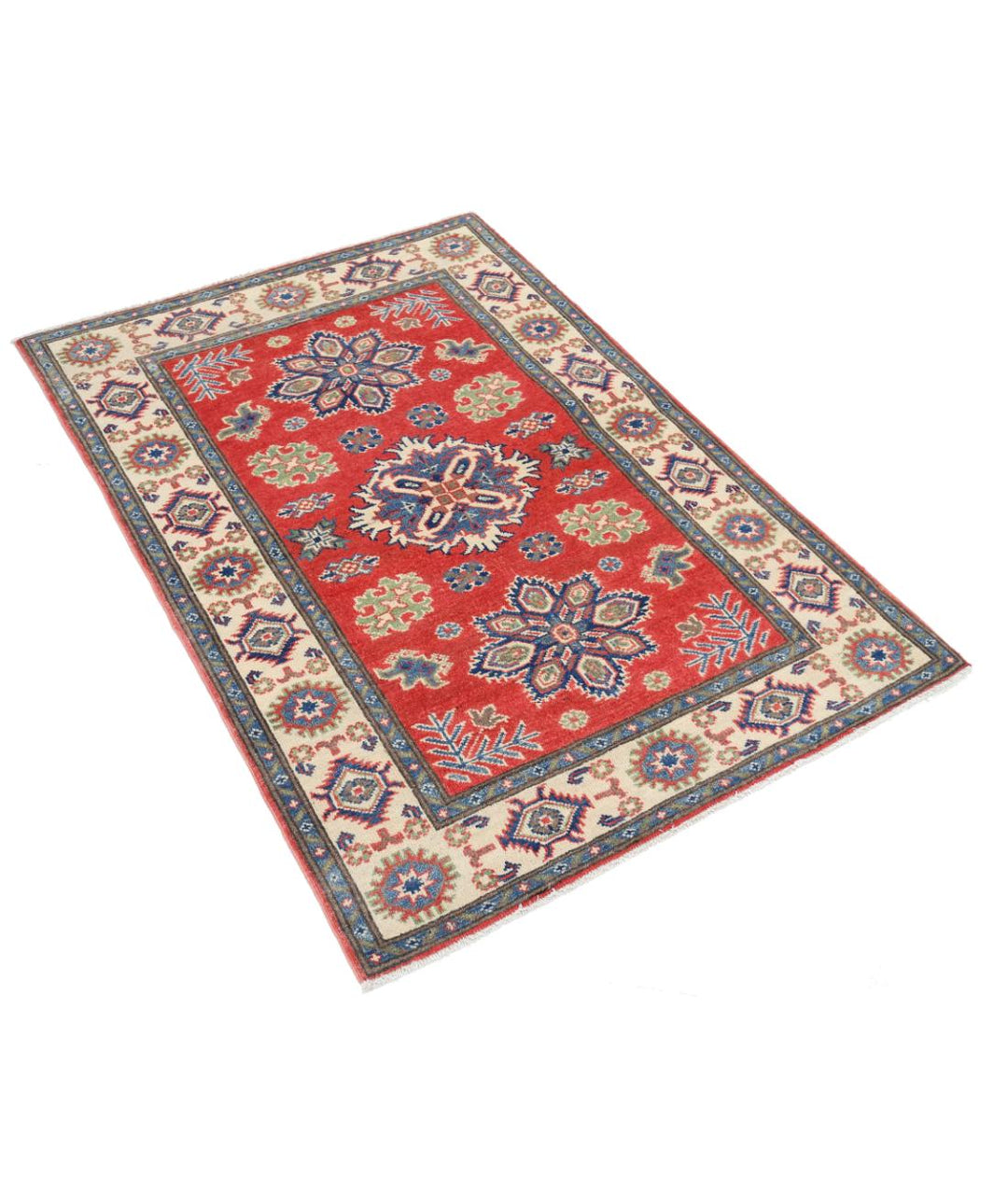 Hand Knotted Tribal Kazak Wool Rug 3' 3" x 4' 7" - No. AT86366