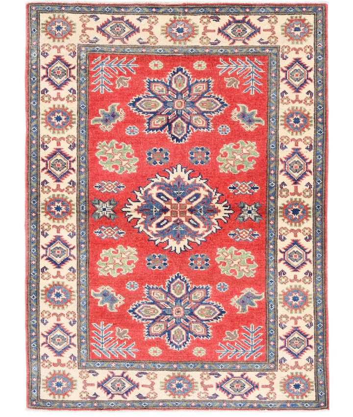 Hand Knotted Tribal Kazak Wool Rug 3' 3" x 4' 7" - No. AT86366