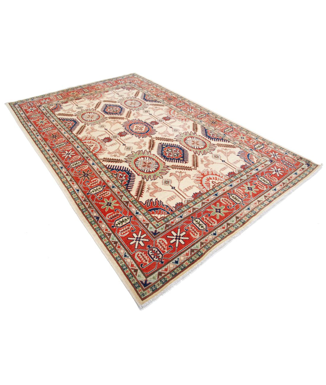 Hand Knotted Tribal Kazak Wool Rug 6' 5" x 9' 8" - No. AT49638