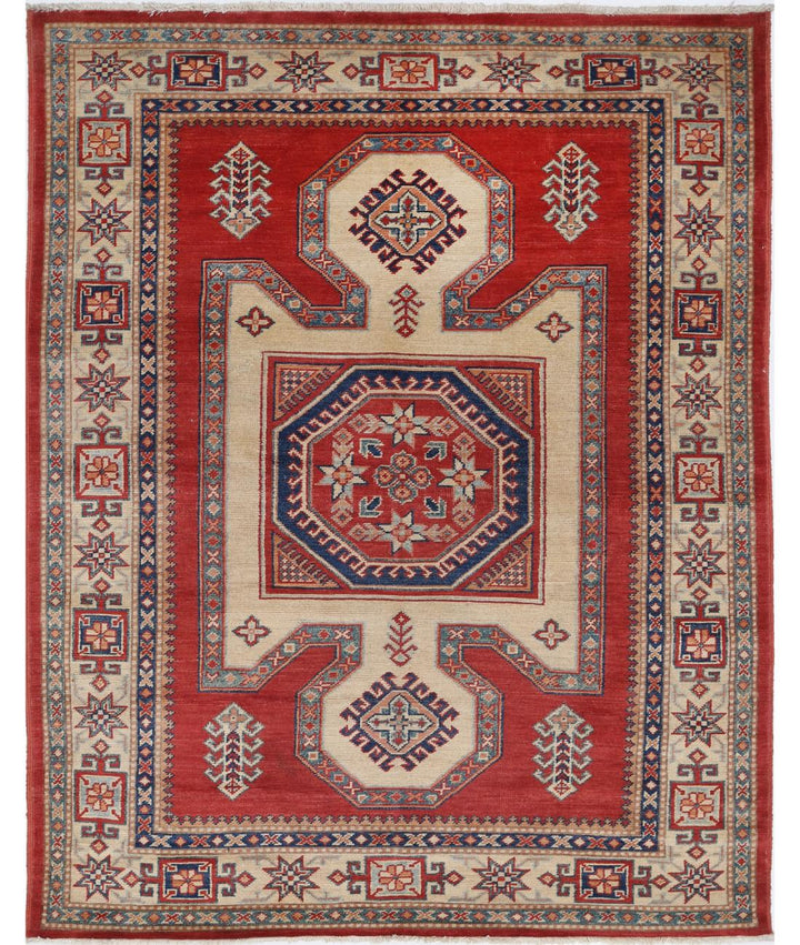 Hand Knotted Tribal Kazak Wool Rug 4' 11" x 6' 5" - No. AT14448