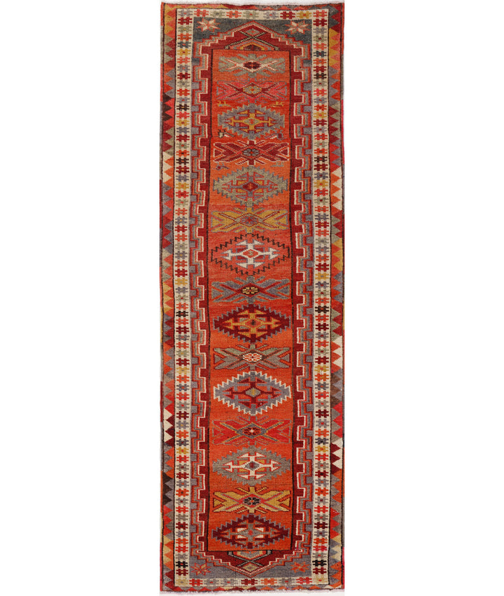 Hand Knotted Vintage Turkish Herki Wool Rug 2' 11" x 10' 10" - No. AT71025