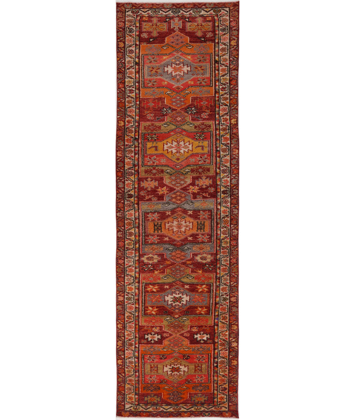 Hand Knotted Vintage Turkish Herki Wool Rug 3' 2" x 12' 4" - No. AT28442