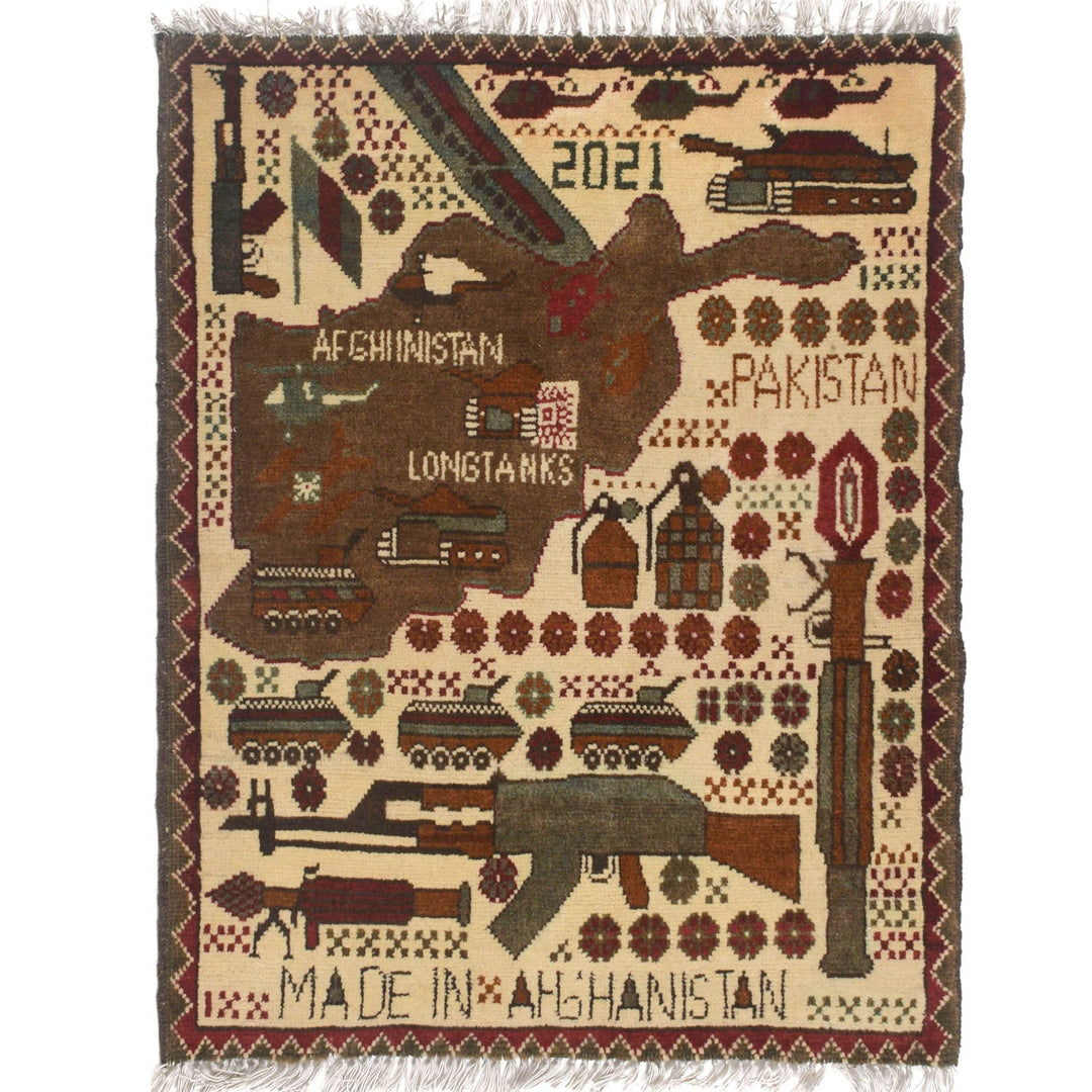 Afghan War Rug 2' x 2'6" Hand-Knotted