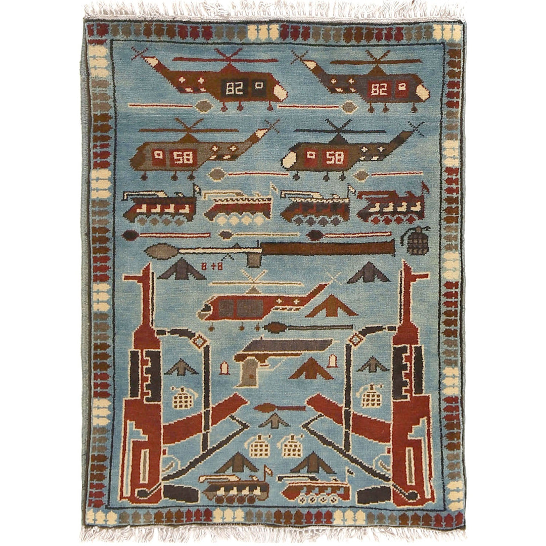 Blue Afghan Tribal Rug 2' x 2'9" Hand-Knotted