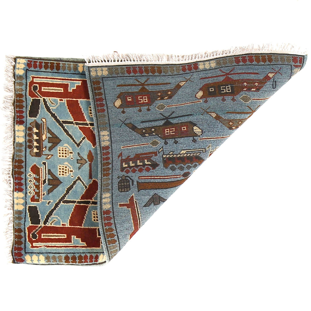 Blue Afghan Tribal Rug 2' x 2'9" Hand-Knotted detail