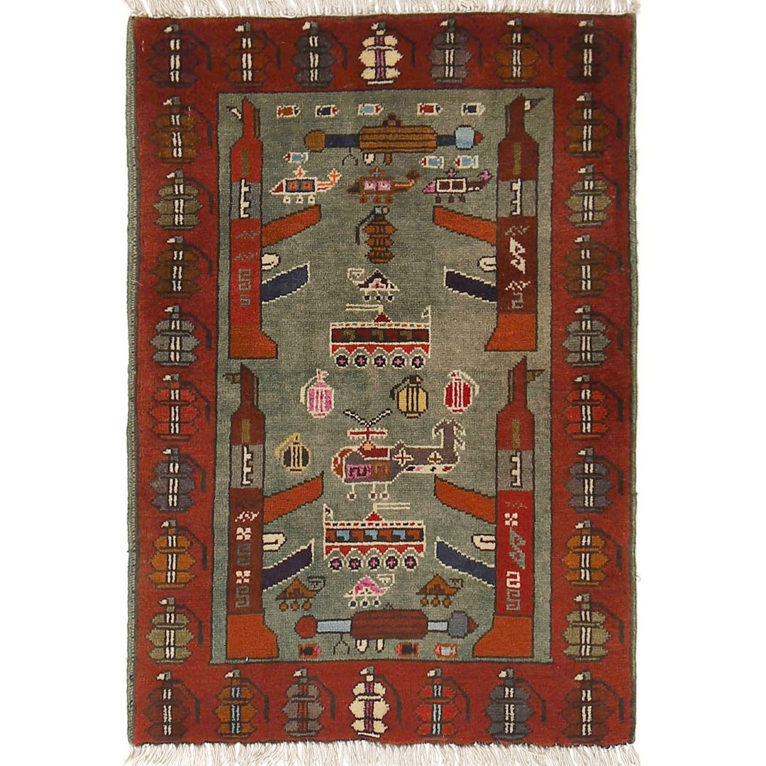 Blue Afghan War Rug 1'9" x 2'7" Hand-Knotted