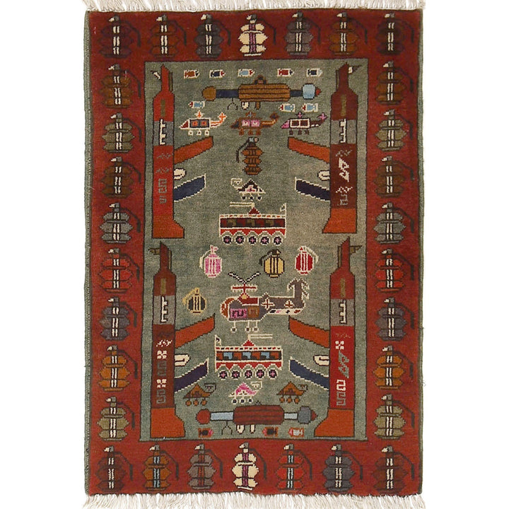Blue Afghan War Rug 1'9" x 2'7" Hand-Knotted