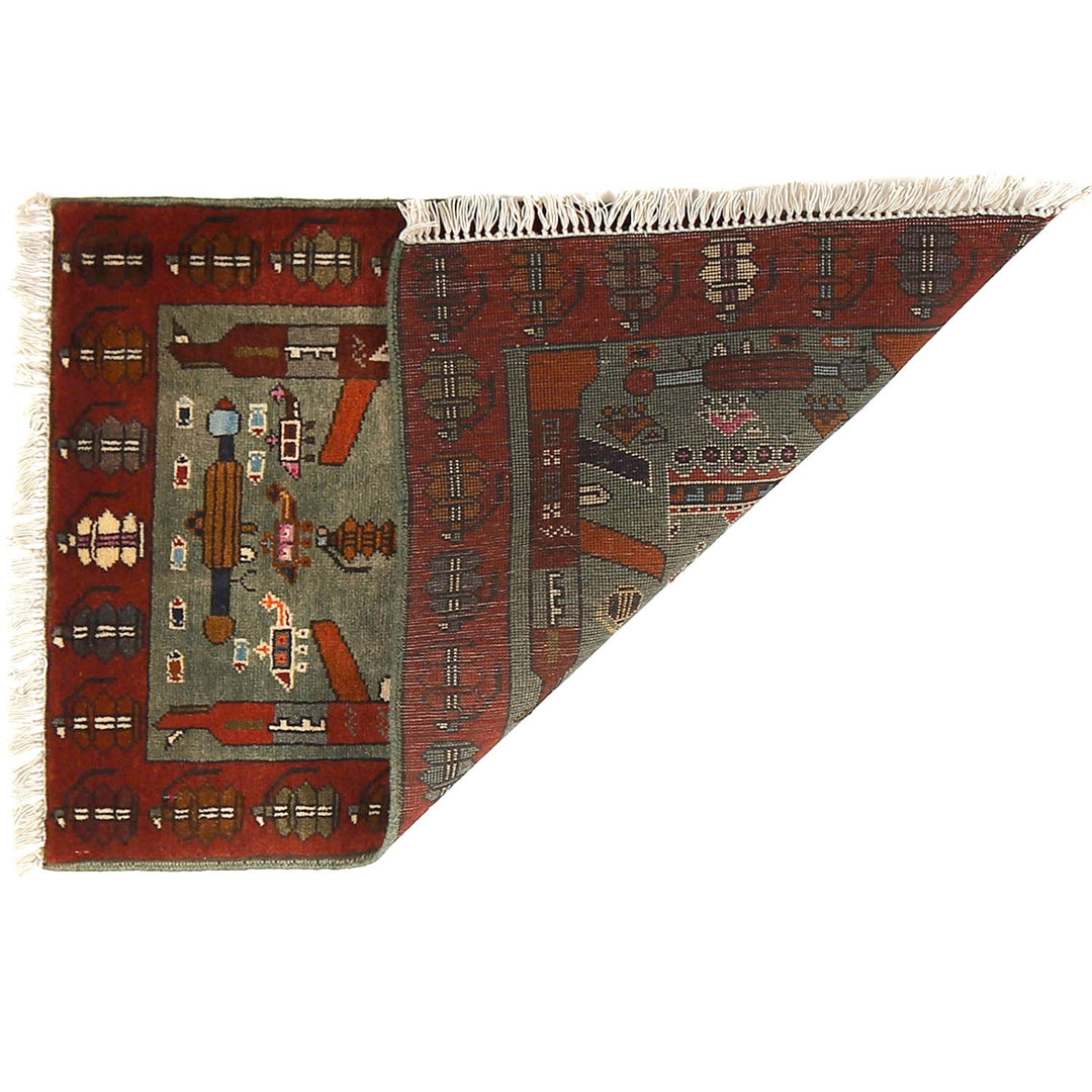 Blue Afghan War Rug 1'9" x 2'7" Hand-Knotted detail