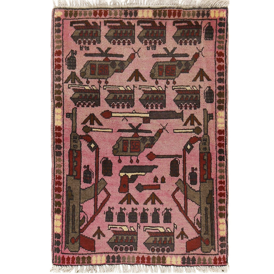 Pink Afghan Tribal Rug 2' x 2'9" Hand-Knotted