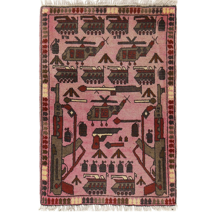 Pink Afghan Tribal Rug 2' x 2'9" Hand-Knotted