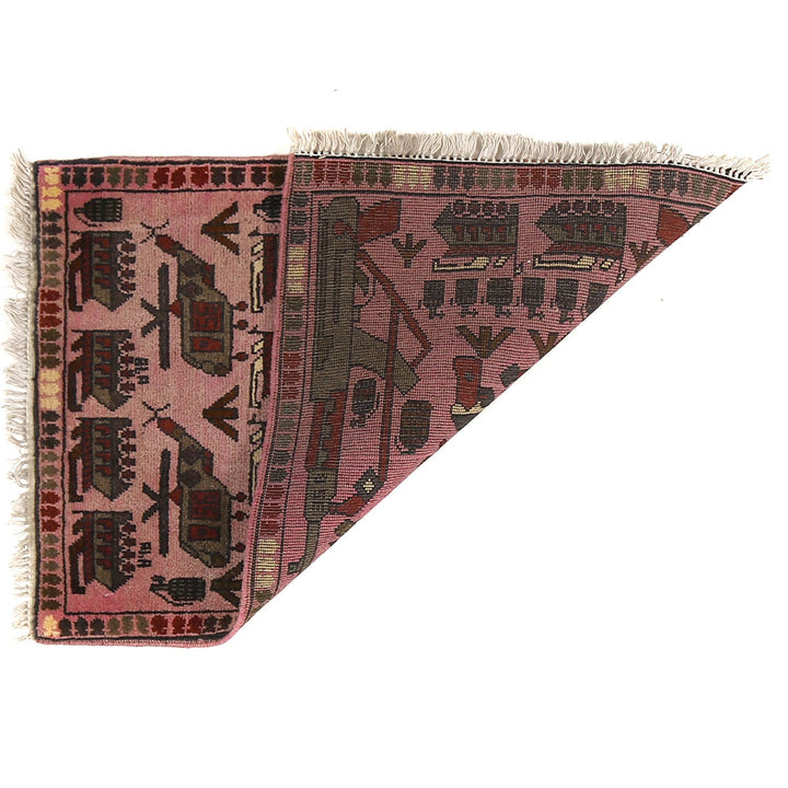 Pink Afghan Tribal Rug 2' x 2'9" Hand-Knotted detail