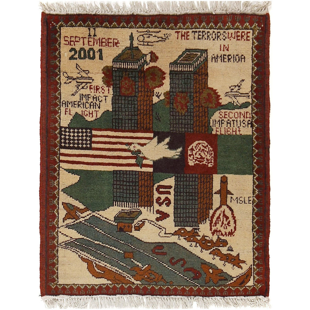 Afghan War Rug 2' x 2'5" Hand-Knotted