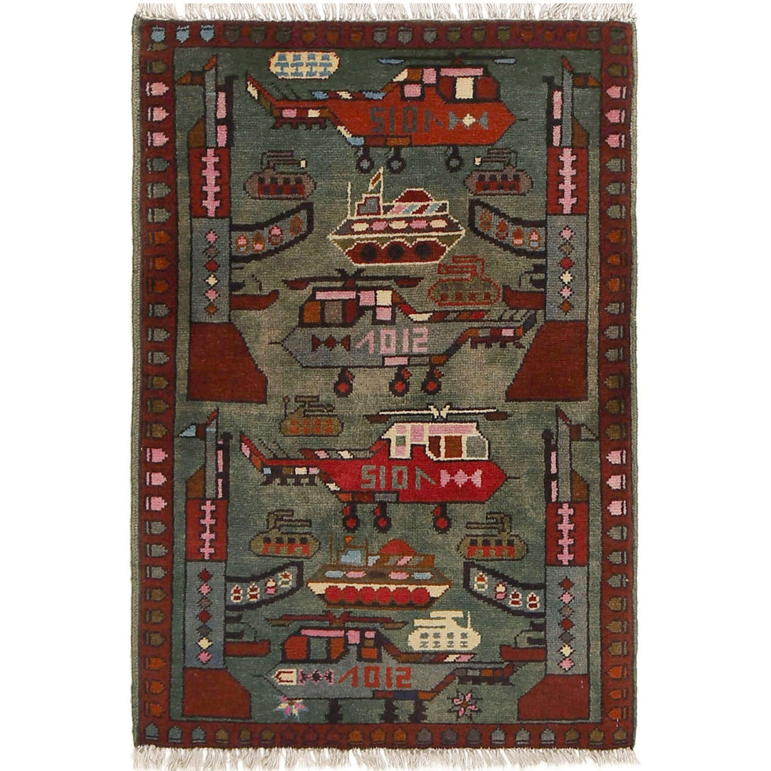 Blue Afghan Tribal Rug 1'9" x 2'9" Hand-Knotted