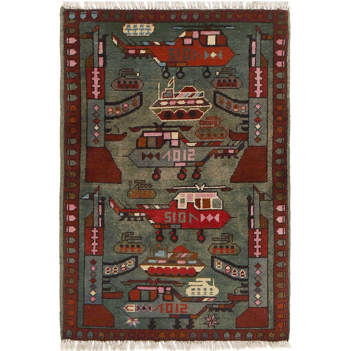 Blue Afghan Tribal Rug 1'9" x 2'9" Hand-Knotted