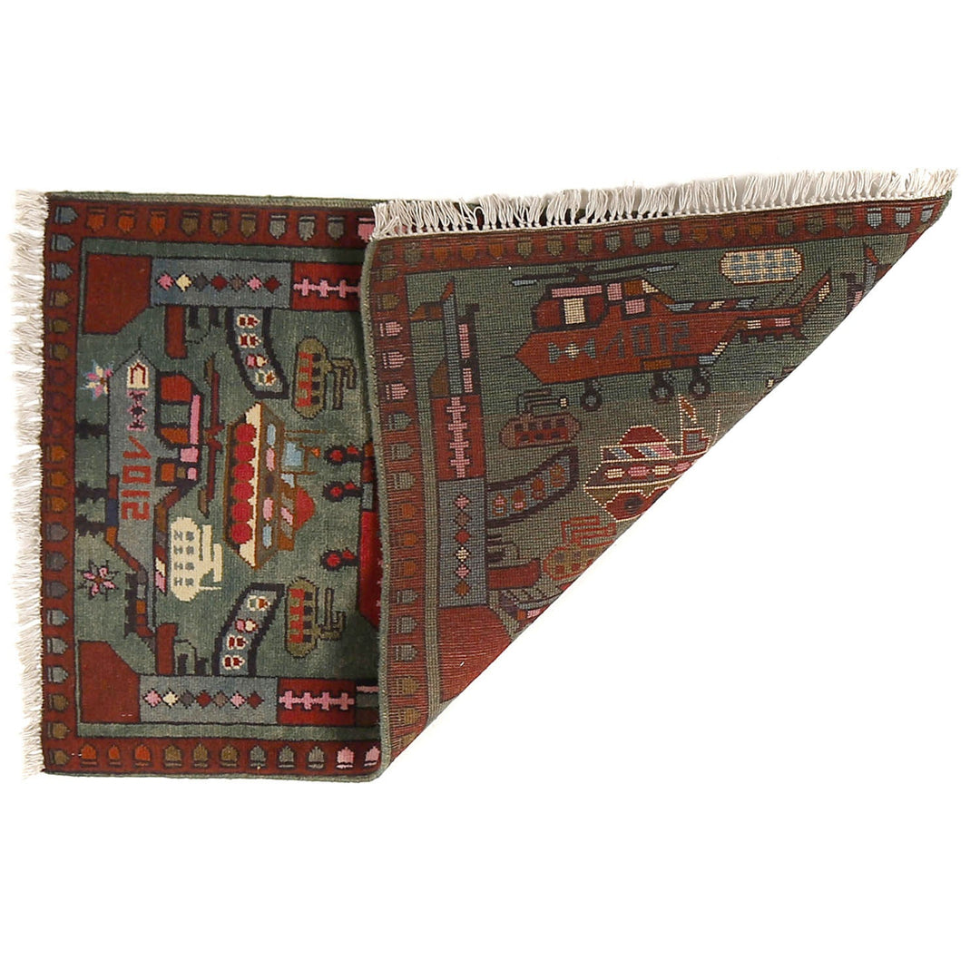 Blue Afghan Tribal Rug 1'9" x 2'9" Hand-Knotted detail