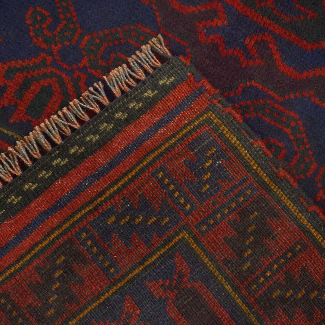 Red Afghan Prayer Rug 3'1" x 4'7" Hand-Knotted border
