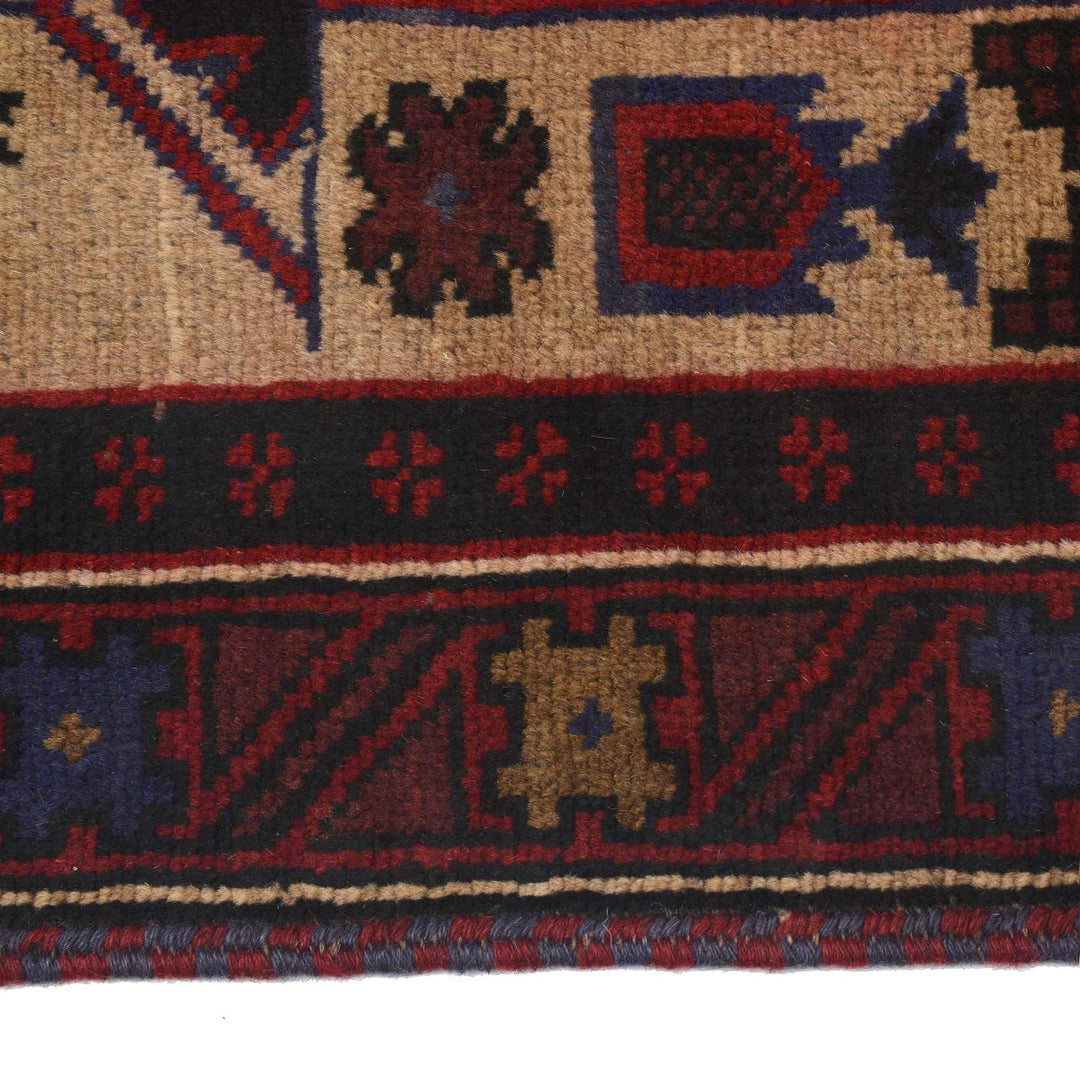 Beige Afghan Prayer Rug 3'0" x 4'7" Hand-Knotted detail