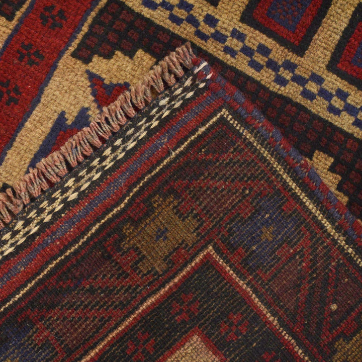 Beige Afghan Prayer Rug 3'0" x 4'7" Hand-Knotted border