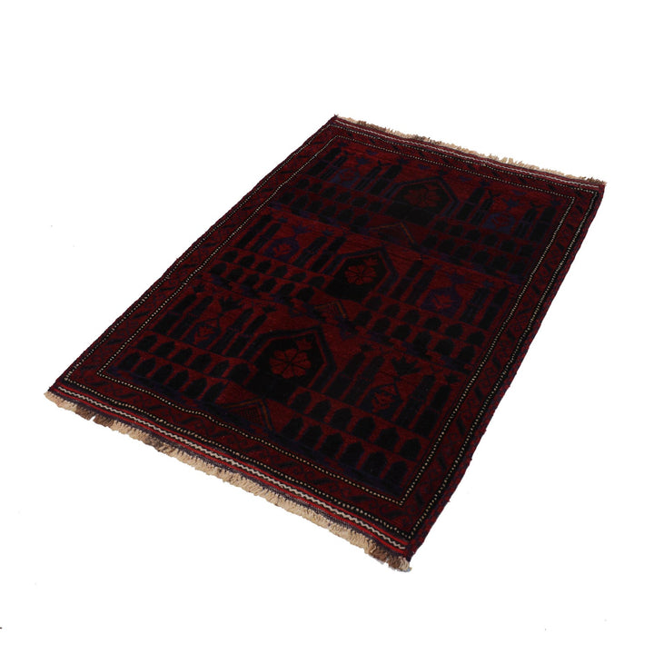 Afghan Prayer Rug 3'0" x 4'4" Hand-Knotted close-up