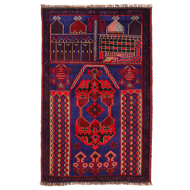 Afghan Prayer Rug 3'0" x 4'6" Hand-Knotted