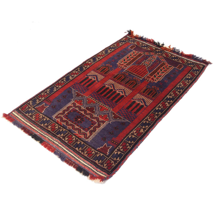 Afghan Prayer Rug 3'0" x 4'5" Hand-Knotted close-up
