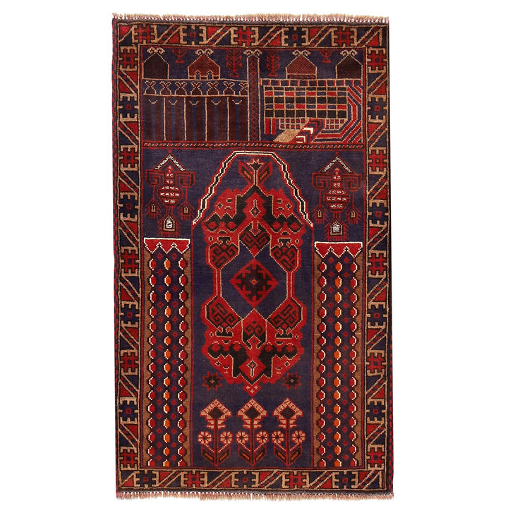 Afghan Prayer Rug 3'0" x 4'9" Hand-Knotted