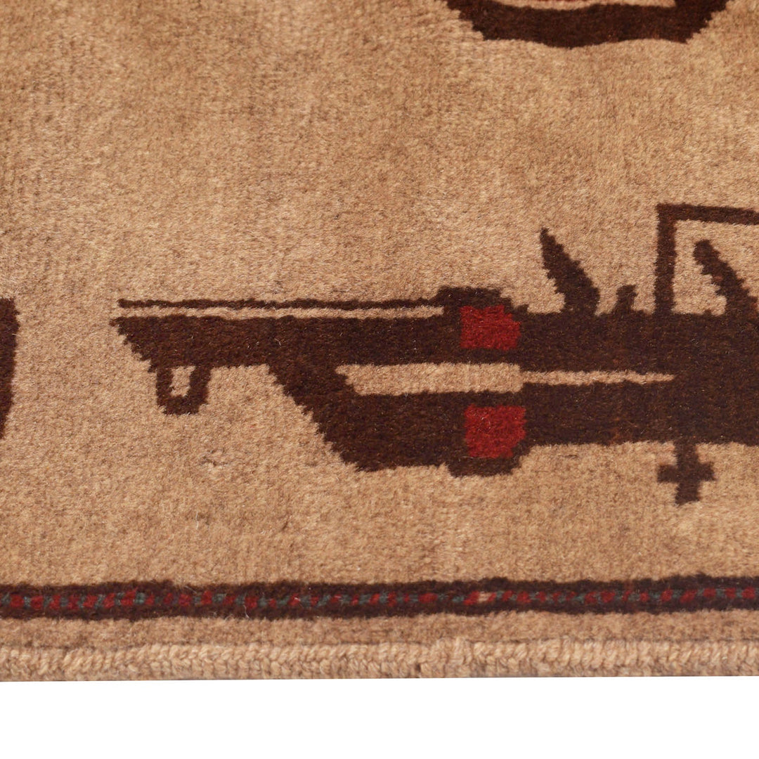 Beige Afghan Tribal Rug 2'8" x 4'4" Hand-Knotted detail