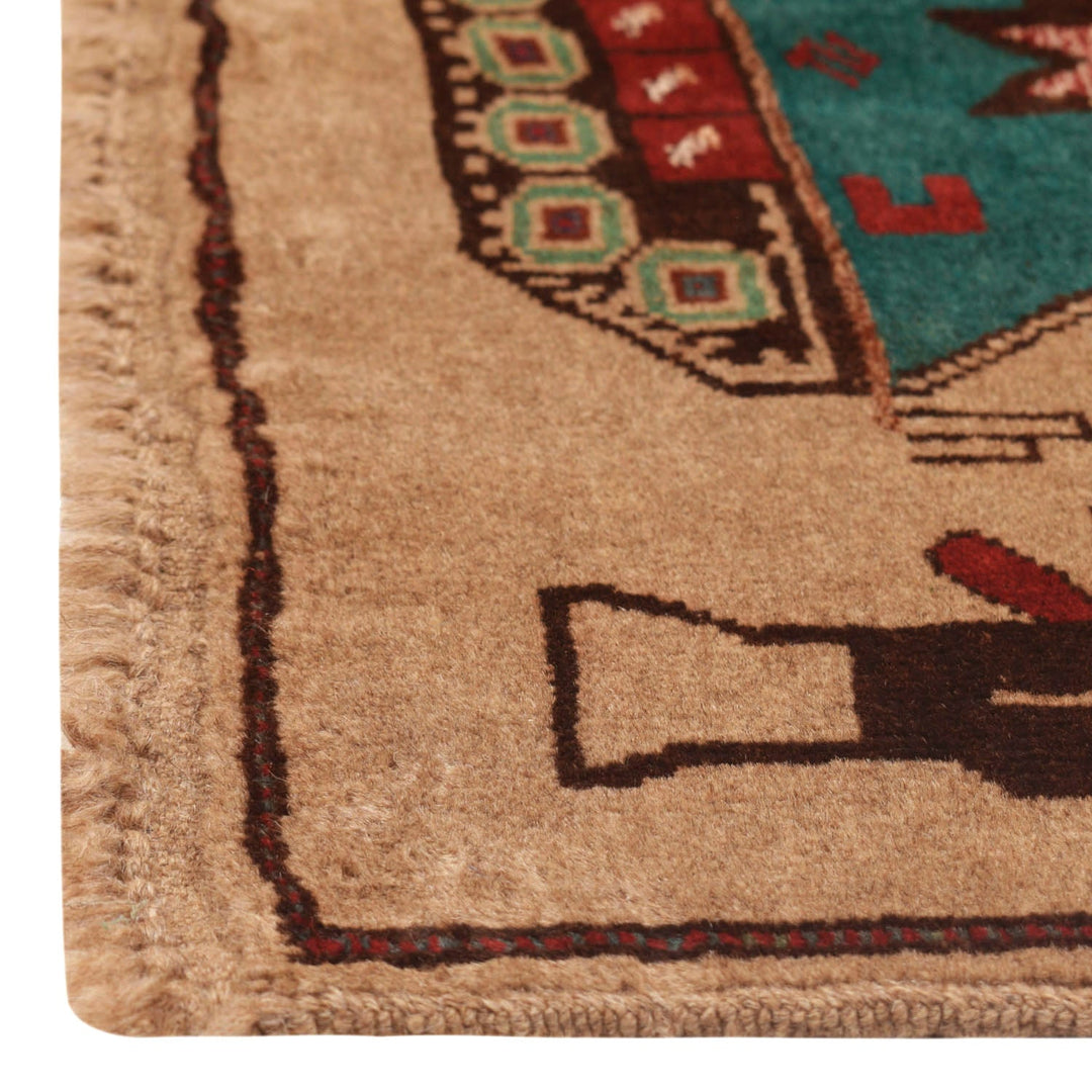 Beige Afghan Tribal Rug 2'8" x 4'4" Hand-Knotted view