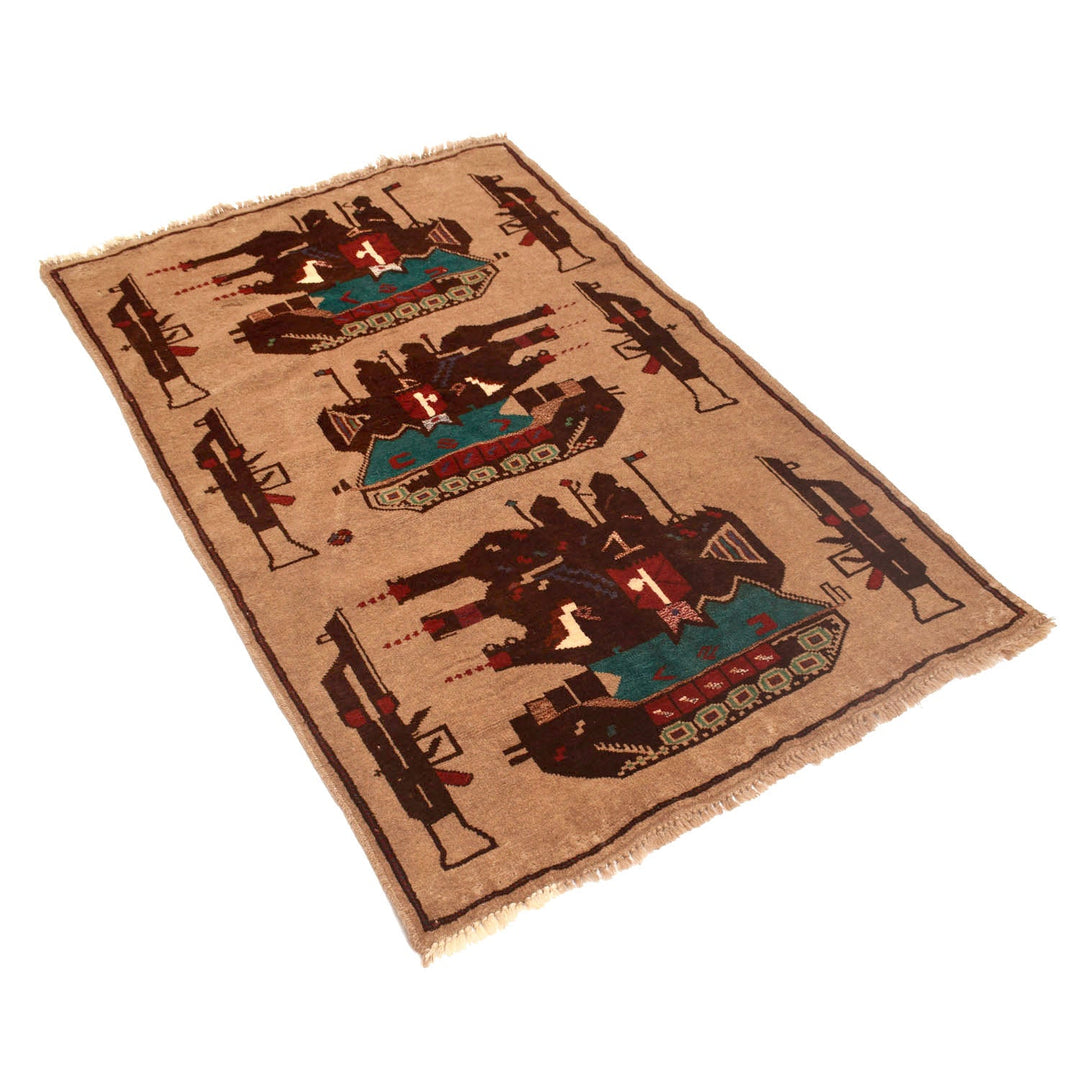 Beige Afghan Tribal Rug 2'8" x 4'4" Hand-Knotted close-up