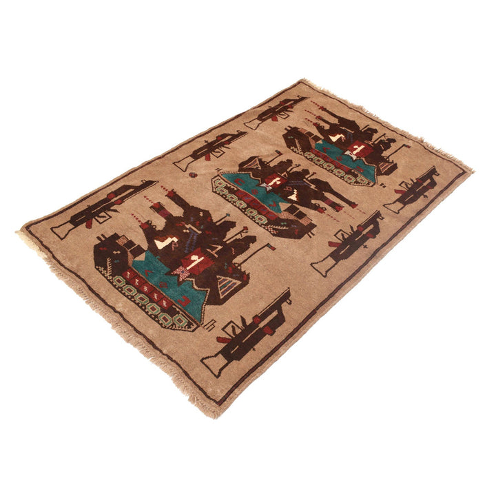 Beige Afghan Tribal Rug 2'8" x 4'4" Hand-Knotted pattern