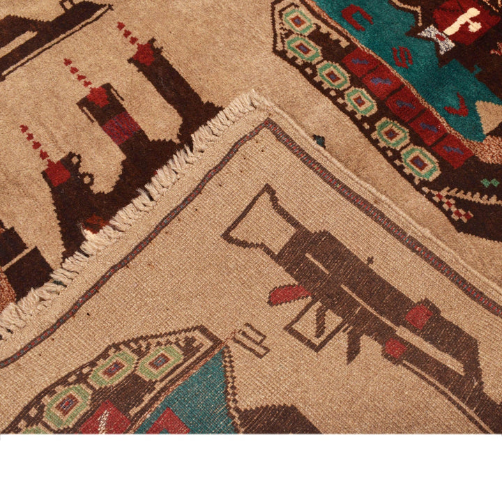 Beige Afghan Tribal Rug 2'8" x 4'4" Hand-Knotted border