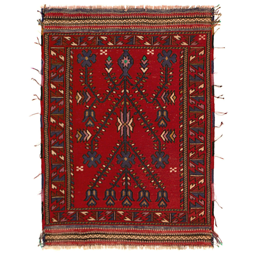 Red Afghan Saghari Kilim Rug 2'9" x 4' Flat-Weave