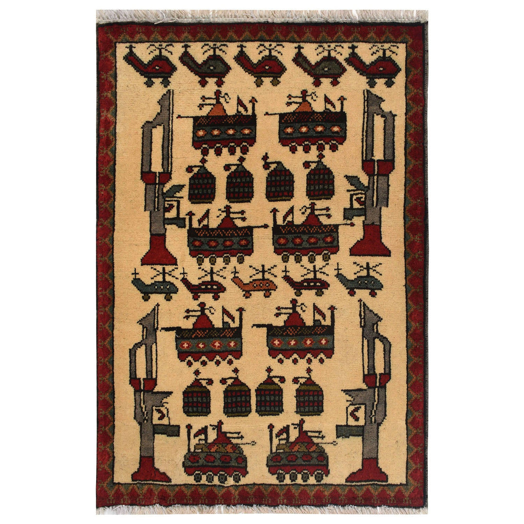 Afghan War Rug 2' x 2'8" Hand-Knotted