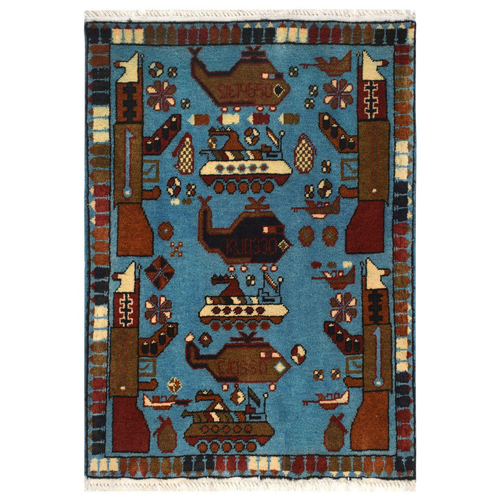 Blue Afghan Tribal Rug 2' x 2'8" Hand-Knotted