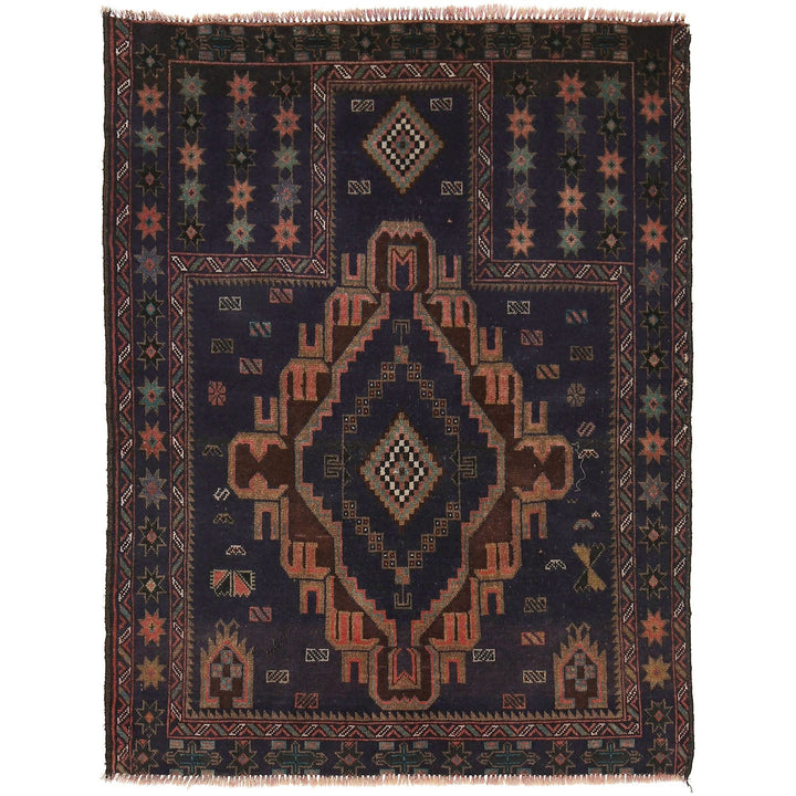 Afghan Prayer Rug 3'1" x 4'1" Hand-Knotted